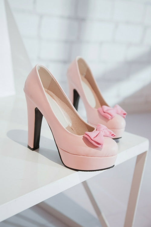 Bowtie PU Leather Platform High Heels