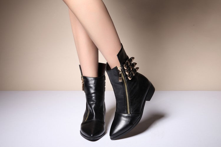 Pointed Toe Buckle Thick Low Heels Ankle Boots