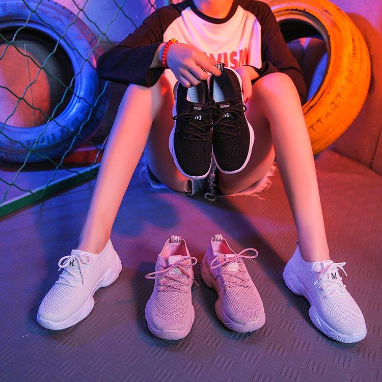 Thick-soled white shoes female flying woven shoes sports shoes