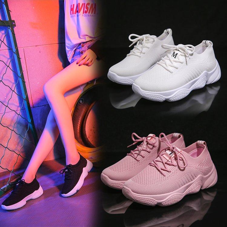 Thick-soled white shoes female flying woven shoes sports shoes