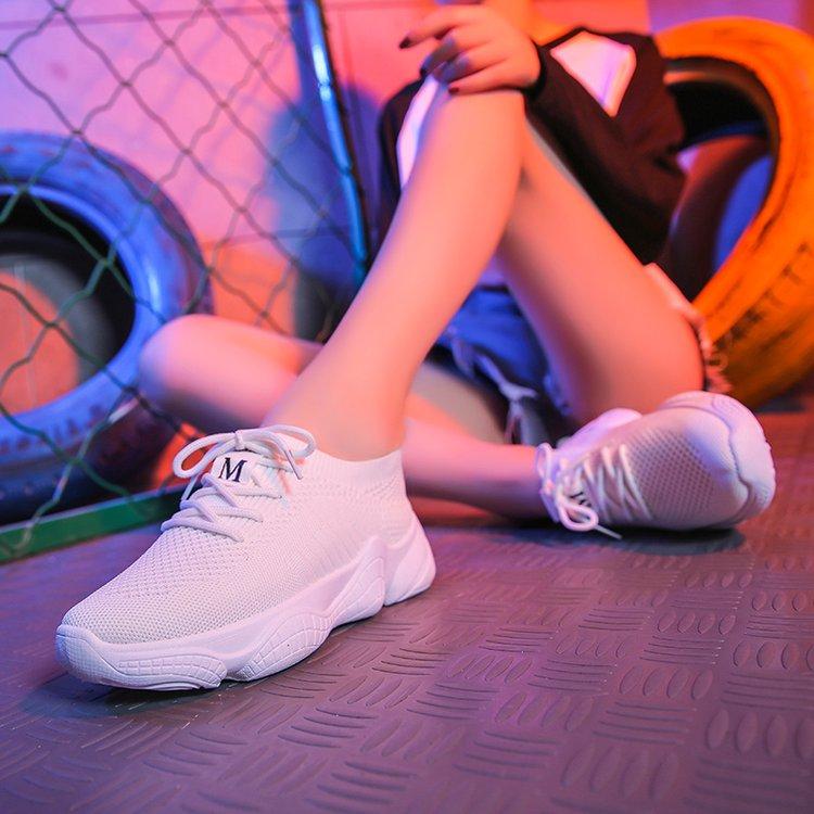 Thick-soled white shoes female flying woven shoes sports shoes