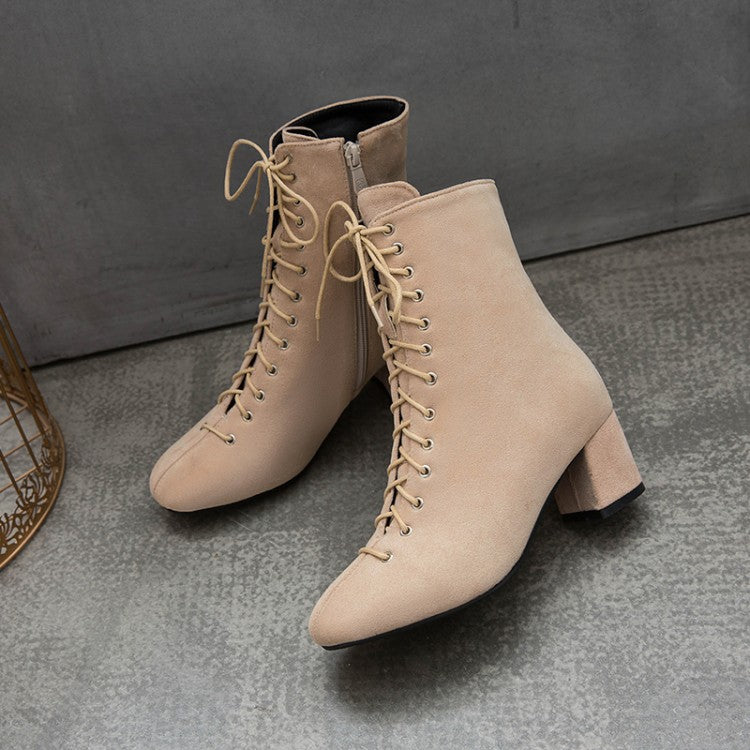 Ankle Boots PU Leather Elastic Band Square Heels Zipper Platform Plus