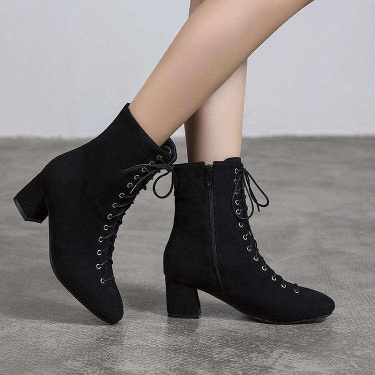 Ankle Boots PU Leather Elastic Band Square Heels Zipper Platform Plus