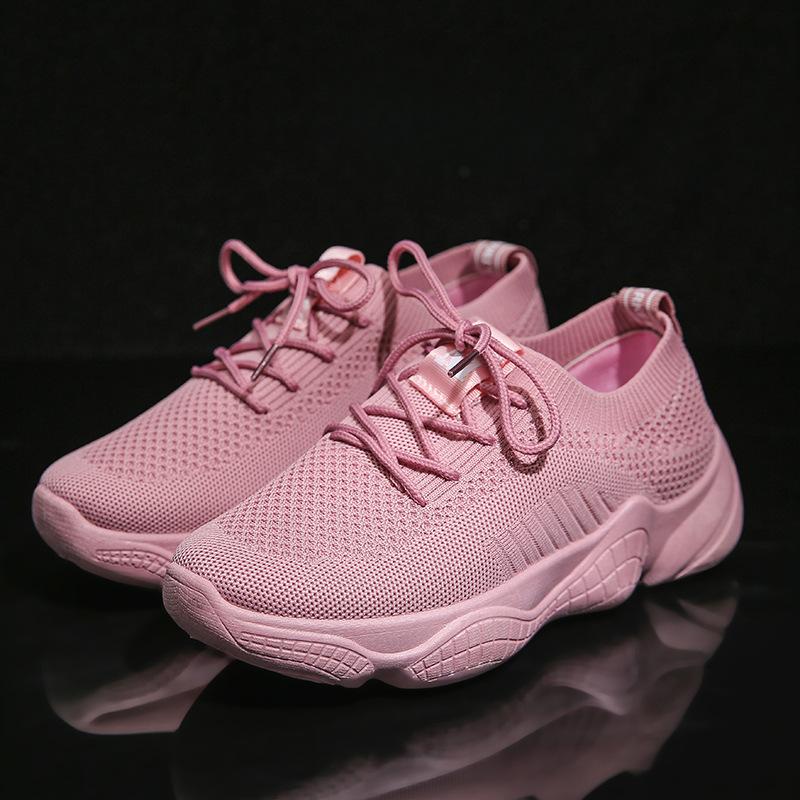 Thick-soled white shoes female flying woven shoes sports shoes