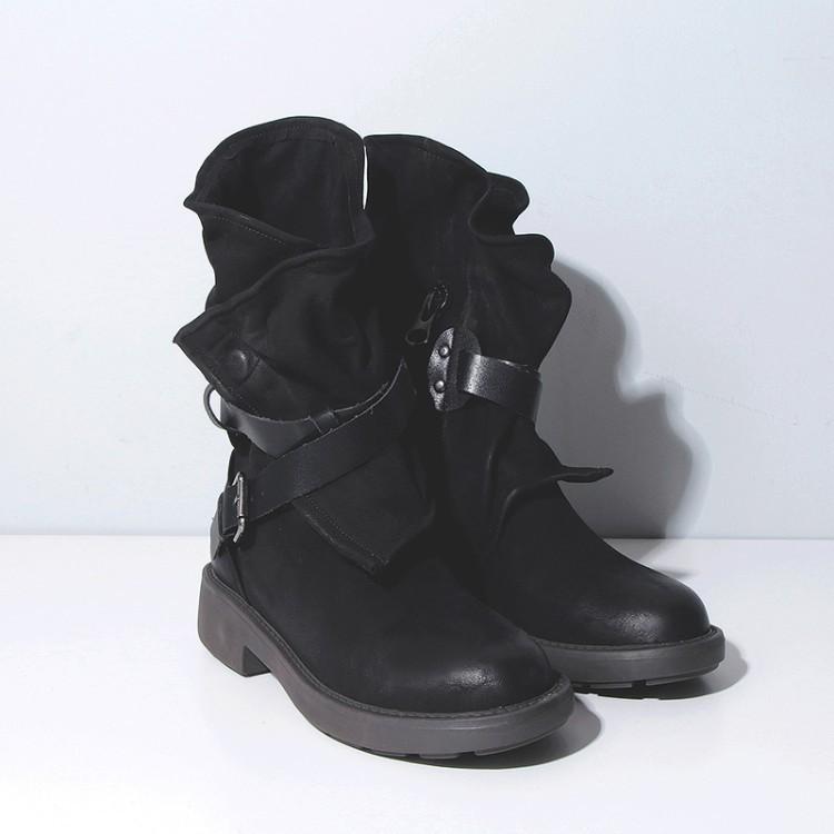 Round toe buckle with square heel boots