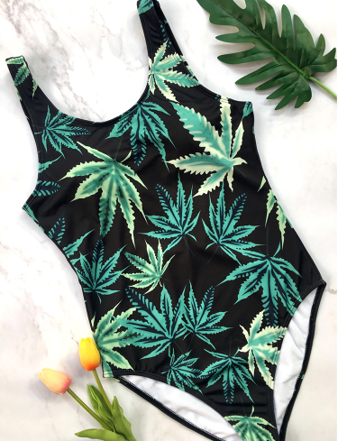 Amazon AliExpress Leaf Print Bikini One Piece Swimsuit