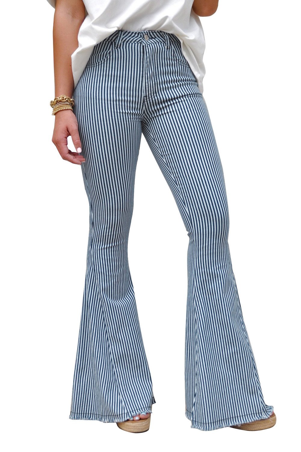 Women's Sky Blue Mile High Pin Stripe Bell Bottoms