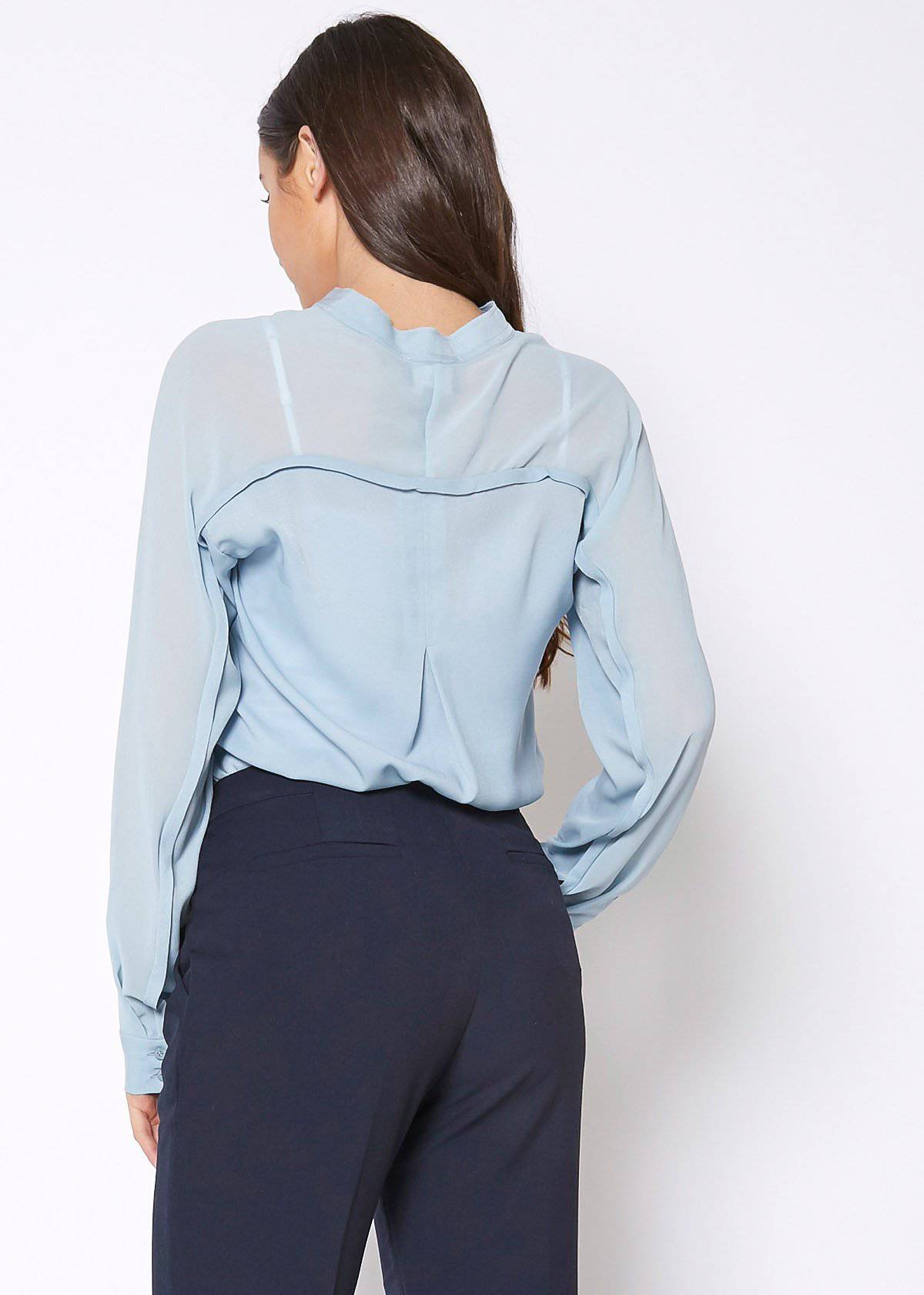 Women's Mandarin Collar Shirt Blouse In Cashmere Blue