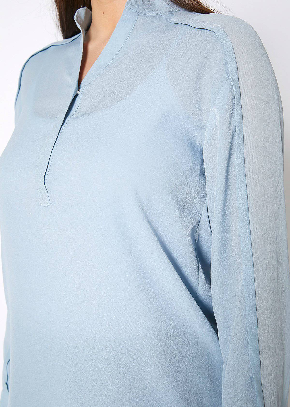 Women's Mandarin Collar Shirt Blouse In Cashmere Blue