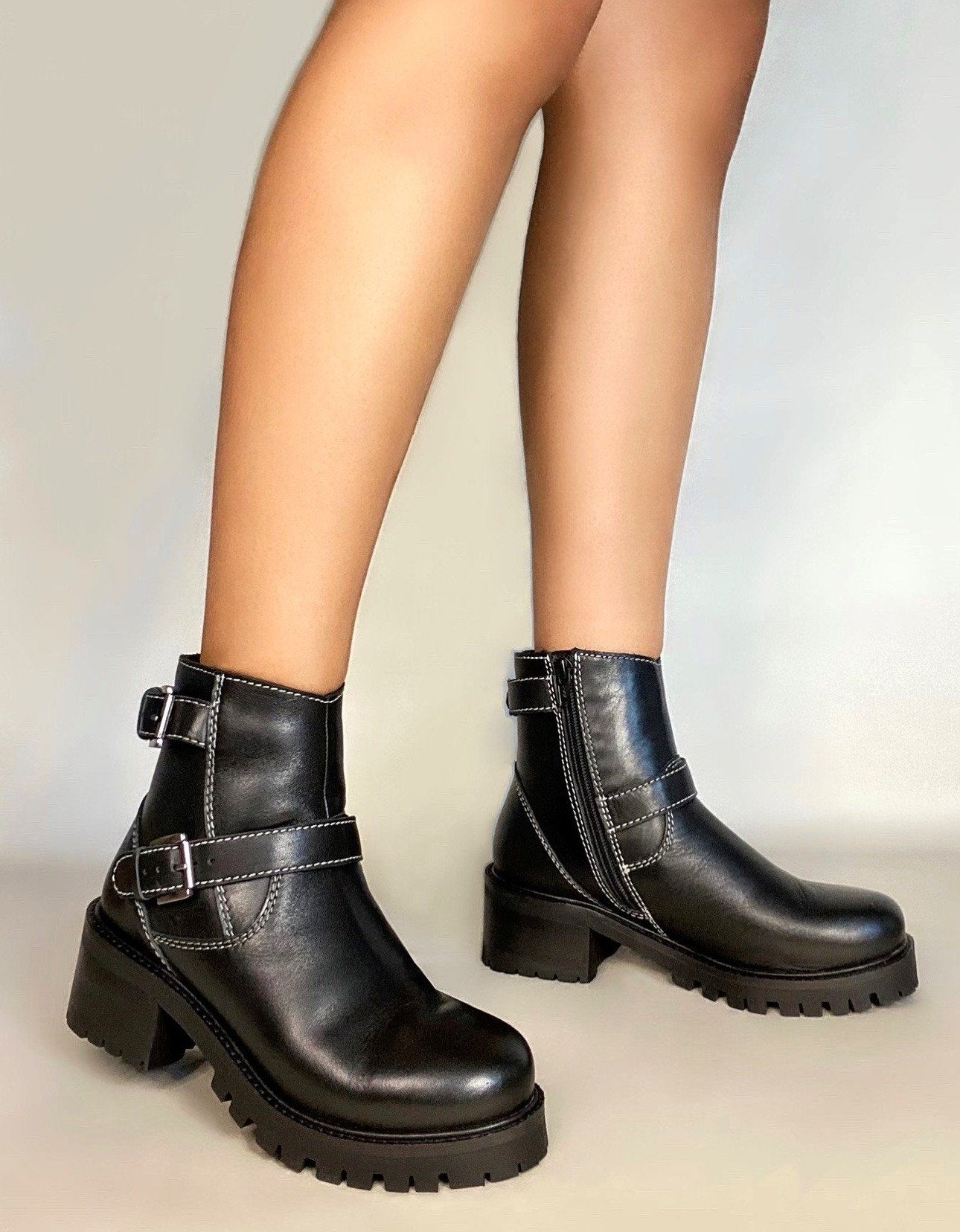 Terminator Black Platform Block Heel Bootie