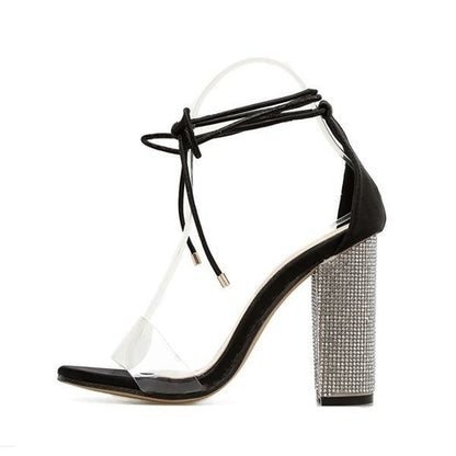 Women Rome Heeled Sandals Bandage Rhinestone Ankle Strap wedding Shoes