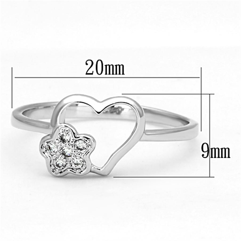 3W472 - Rhodium Brass Ring with AAA Grade CZ  in Clear