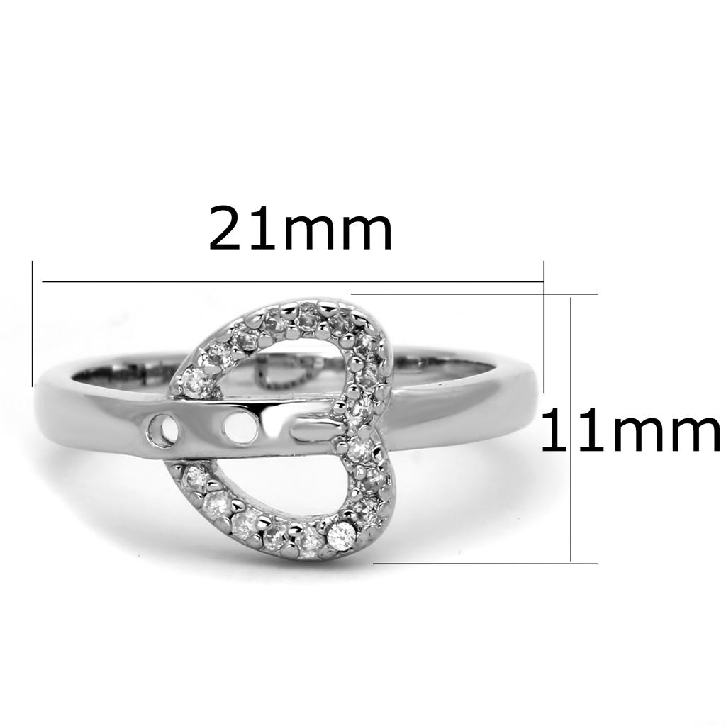 3W573 - Rhodium Brass Ring with AAA Grade CZ  in Clear