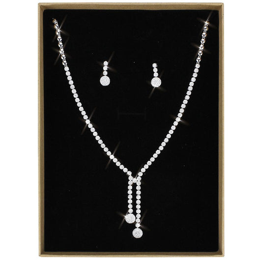 3W1428 - Rhodium Brass Jewelry Sets with AAA Grade CZ  in Clear