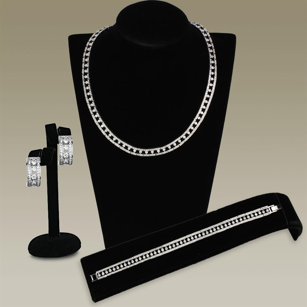 3W944 - Rhodium Brass Jewelry Sets with AAA Grade CZ  in Clear