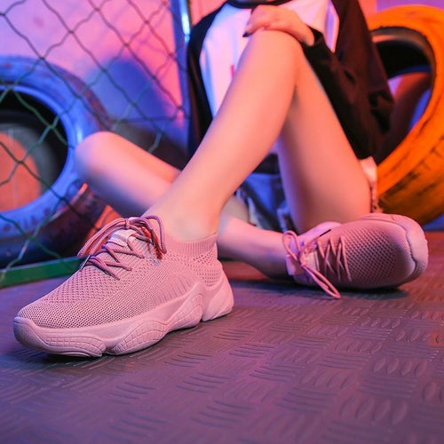 Thick-soled white shoes female flying woven shoes sports shoes