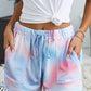 Multicolor Tie Dye Drawstring Elastic Waist Pocketed Casual Shorts