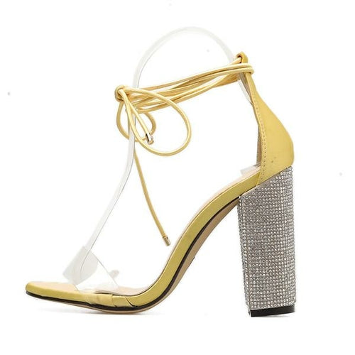 Women Rome Heeled Sandals Bandage Rhinestone Ankle Strap wedding Shoes