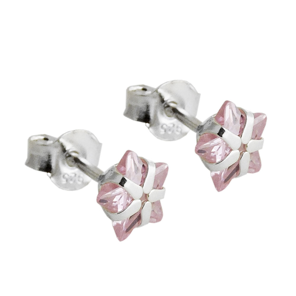 earring studs zirconia pink silver 925