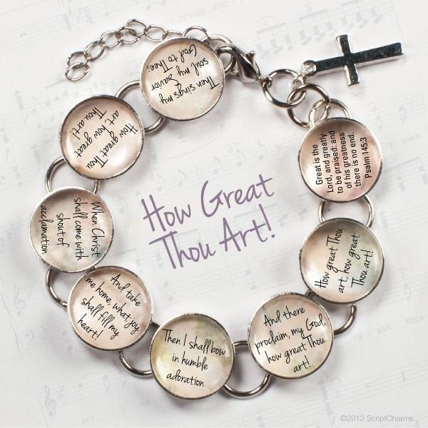 How Great Thou Art Hymn & Scripture Glass Charm Bracelet – Stainless