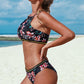 Black Halter Neck Floral Pattern Bikini Set