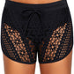 Black Hollow Out Lace Overlay Swim Short Bottom