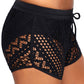 Black Hollow Out Lace Overlay Swim Short Bottom