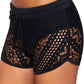 Black Hollow Out Lace Overlay Swim Short Bottom