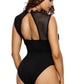 Black Lace High Neck Cut Out Back Bodysuit