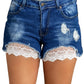 Lace Distressed Jean Shorts