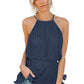 Blue Polka Dot Pleated Tie Halter Top