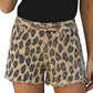 Brown Leopard Mid Waist Frayed Hemline Jean Shorts