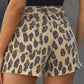 Brown Leopard Mid Waist Frayed Hemline Jean Shorts