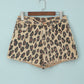 Brown Leopard Mid Waist Frayed Hemline Jean Shorts