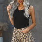 Brown Leopard Mid Waist Frayed Hemline Jean Shorts