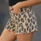 Brown Leopard Mid Waist Frayed Hemline Jean Shorts