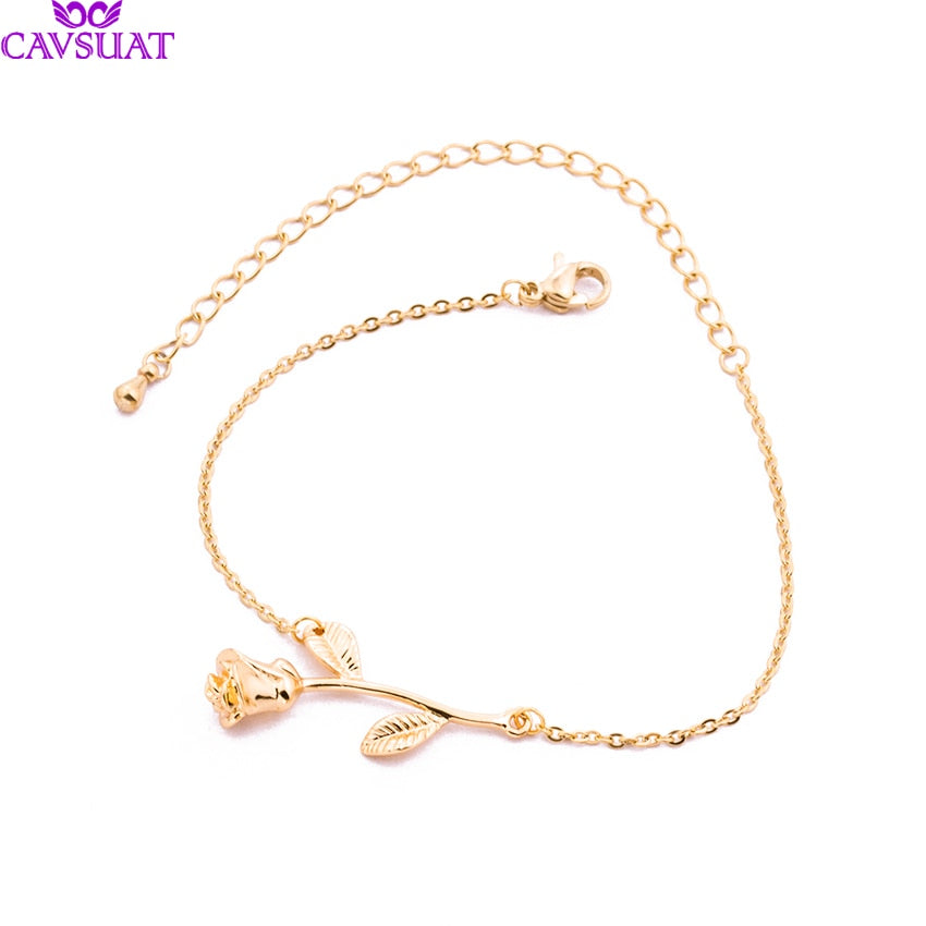 Dainty Rose Flower Charm Bracelets For Women Girl