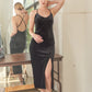 Elle Dress - Velvet slip dress with scooped back and thigh high slit