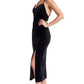 Elle Dress - Velvet slip dress with scooped back and thigh high slit