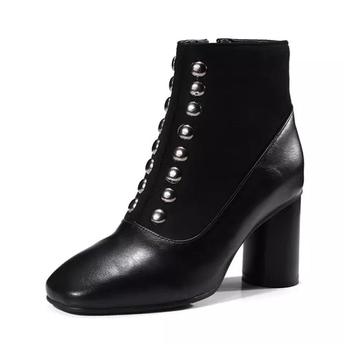 Vintage Square Toe Ankle 
Boots For Women Zipper High Heels Shoes