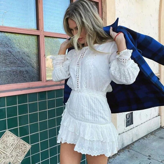 Hollow Out Ruffle Short Dress