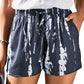 Gray White Tie Dye Drawstring Casual Shorts