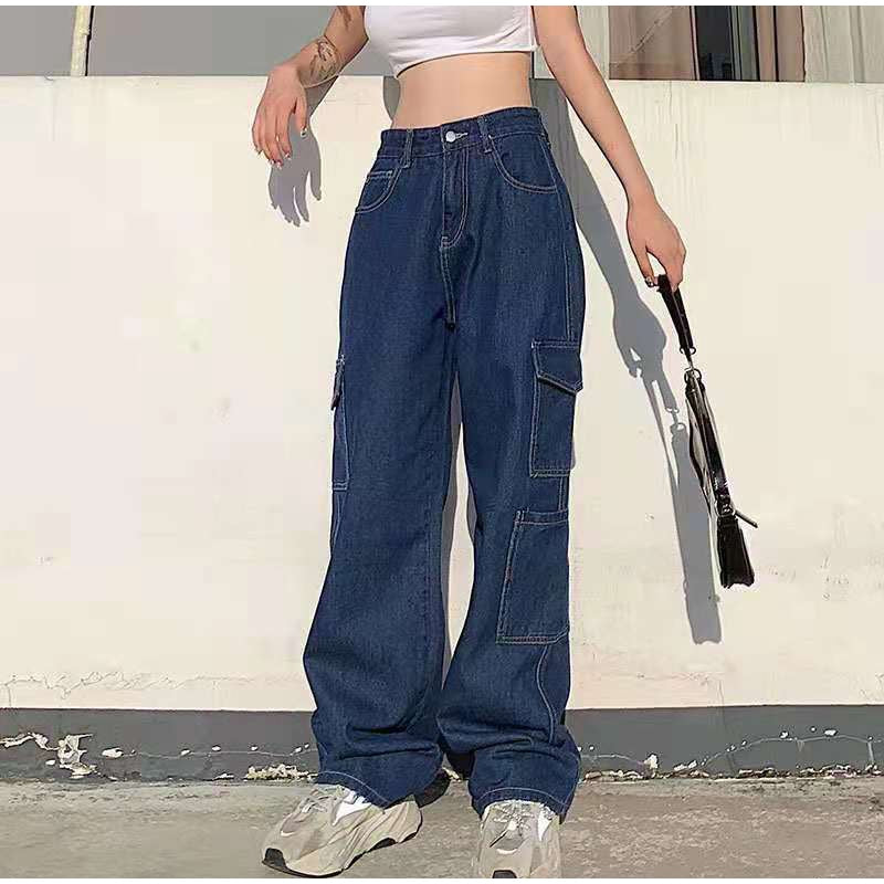 Korean Jeans Women Mid Waist Straight Denim Women's Pants