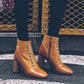 Vintage Square Toe Ankle 
Boots For Women Zipper High Heels Shoes