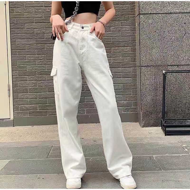 Korean Jeans Women Mid Waist Straight Denim Women's Pants