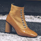 Vintage Square Toe Ankle 
Boots For Women Zipper High Heels Shoes