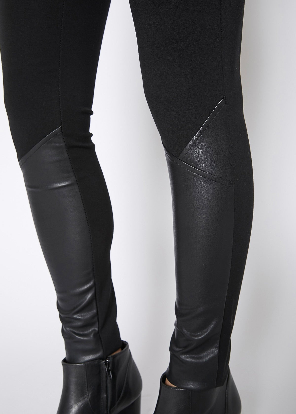 Black Leather Contrast Skinny Pants