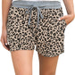 Khaki Leopard Print Drawstring Waist Summer Casual Shorts