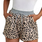 Khaki Leopard Print Drawstring Waist Summer Casual Shorts