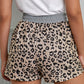 Khaki Leopard Print Drawstring Waist Summer Casual Shorts